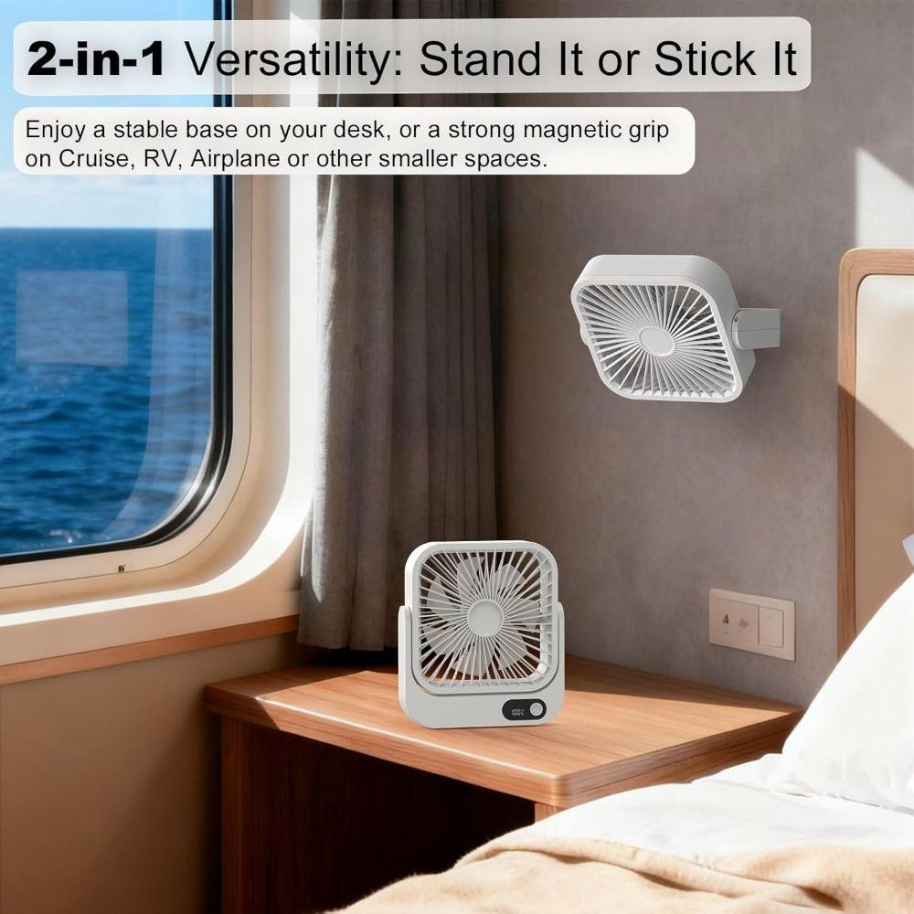 Portable Magnetic Travel Fan 8-24H Runtime Rechargeable and Plug-In Table Fan Small Personal Fan