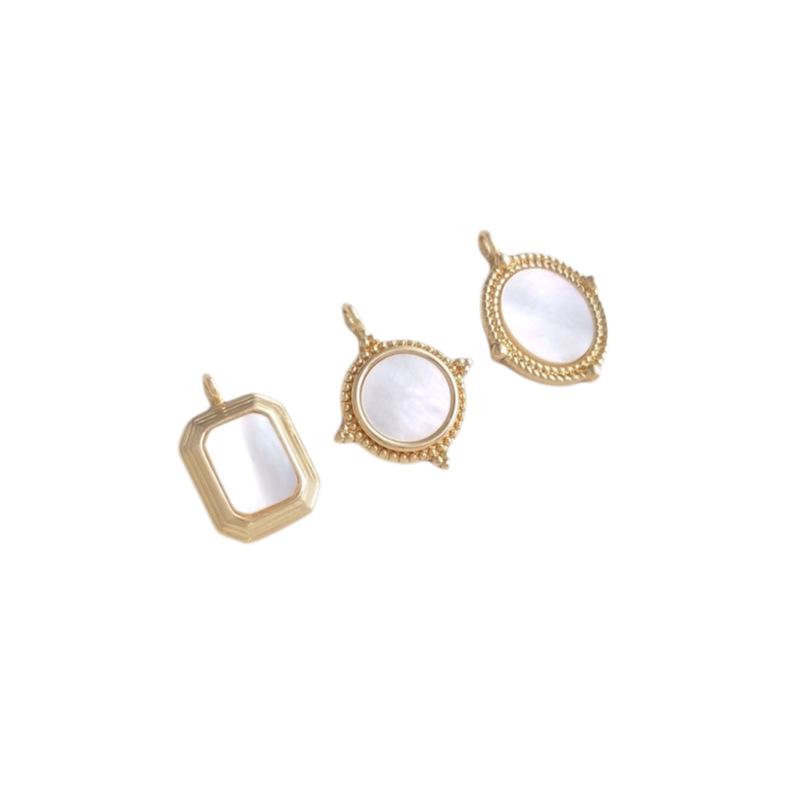 14K Gold-Filled Necklace with Inlaid Natural Mirror Sea Shell Pendant and Clavicle Chain