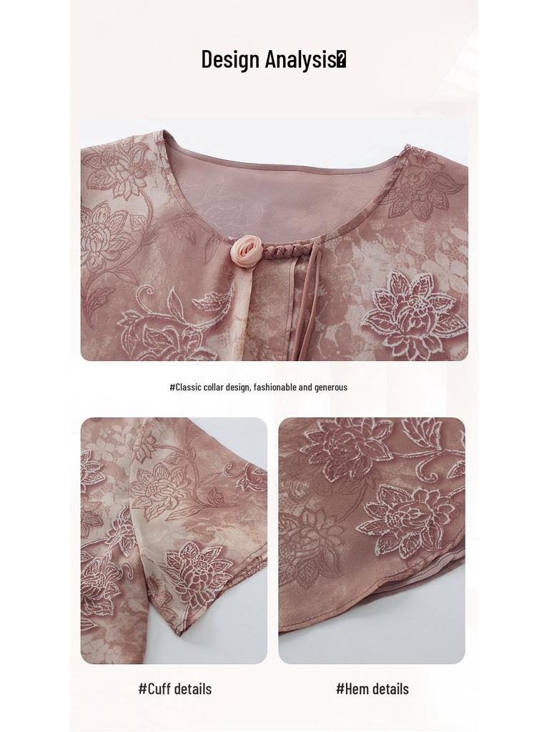 Летний шифоновый комплект из футболки и блузки для женщин среднего и пожилого возраста - Модный комплект-двойка с коротким рукавом