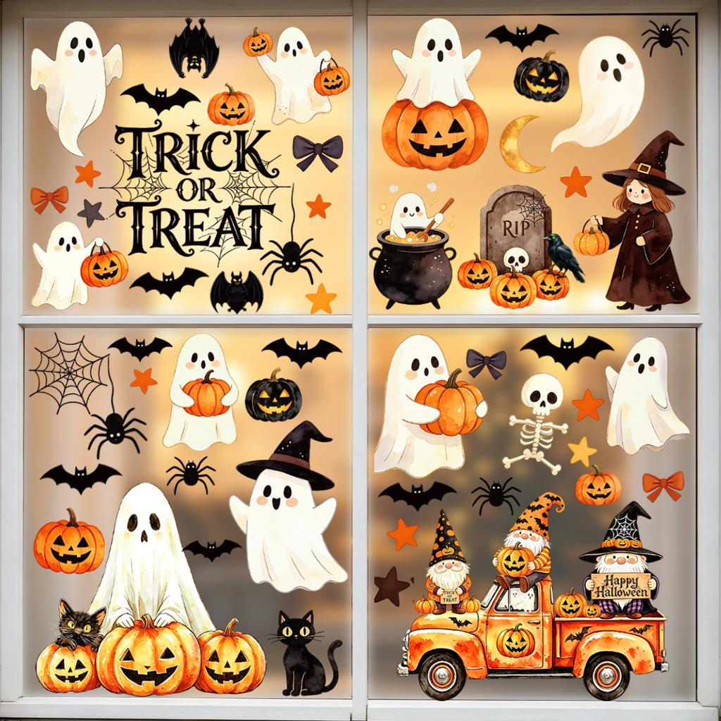 Halloween Window Clings, Halloween Decorations, Indoor Fall Decor Stickers of Large Ghost and Pumpkin Window Clings