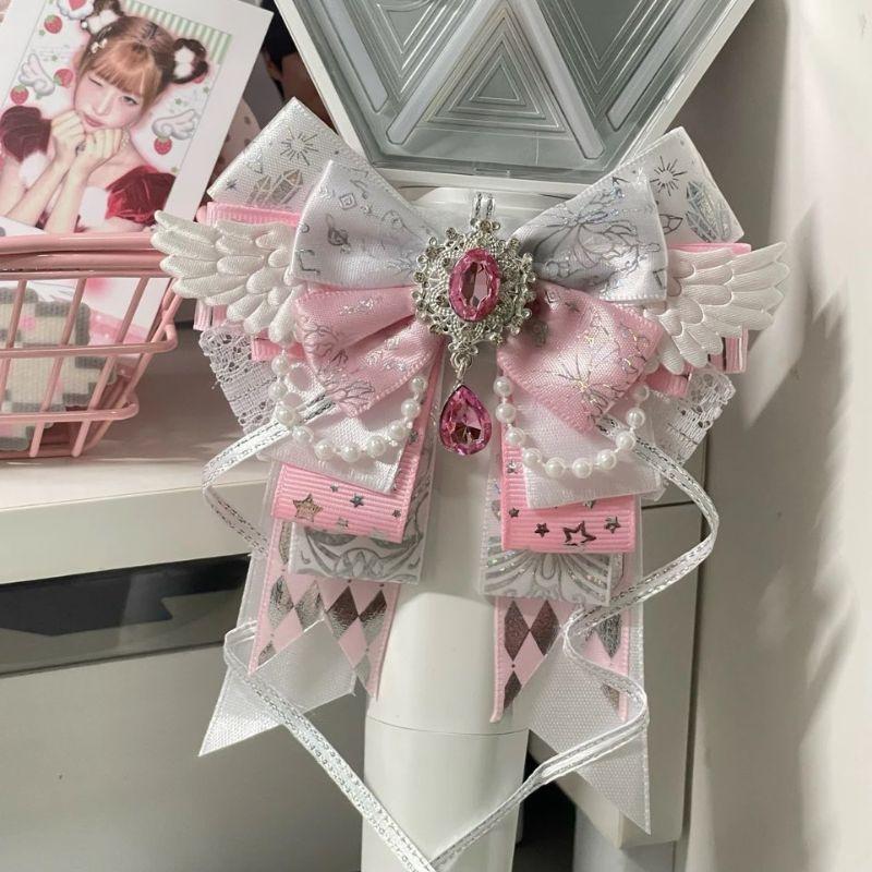 3D Rhinestone Wing Bow Ornament Sparkly Handmade Ribbon Decor for DIY Gift Wrapping Clothing Hair Accessories