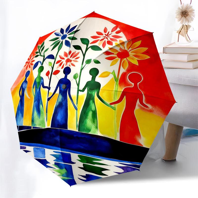 1 шт. Женский автоматический складной зонт Harmony, Прочная железная конструкция с 8 ребрами, Подходит для путешествий, Ежедневного использования, Подарок на день рождения, Декор 05