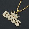 European and American Cool Hip Hop Full Diamond Crown Letters Boss Pendant Necklace Fashionmonger Personalized Exaggerated Long Accessories Pendant