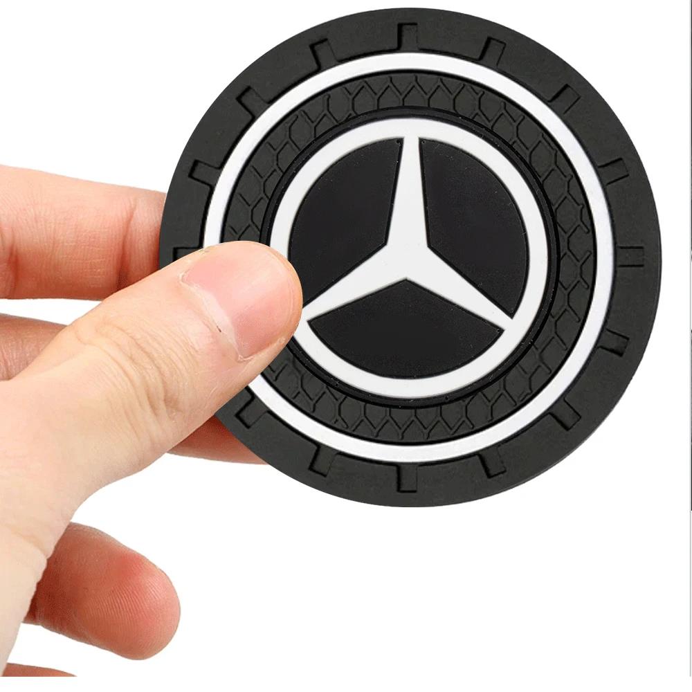 Car Sticker 2pcs Silicone Car Coaster Water Cup Bottle Non Slip Pad Anti-Slip Mats For Mercedes Benz AMG C200 C260 C300 W108 W12