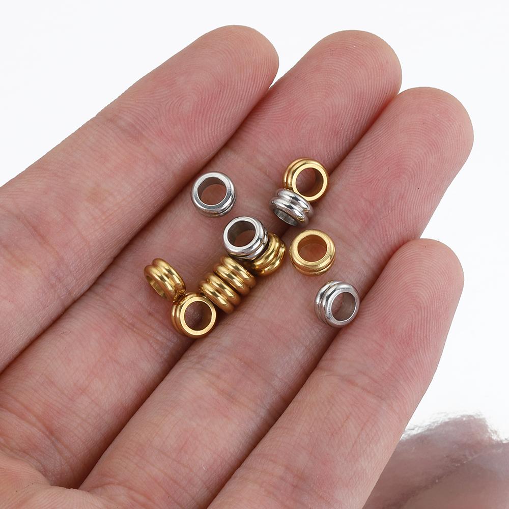 10pcs 6mm Stainless Steel Loose Beads Gold Color Big Hole Spacer Beads for DIY Jewelry Making Beads Bracelet Necklace Findings