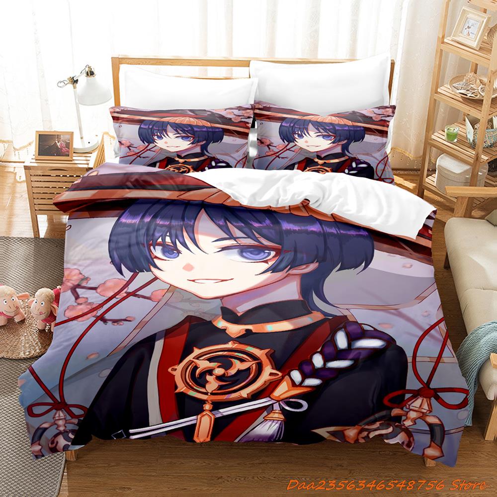 Comforter Game Genshin Impact Scaramouche Bedding Set Cartoon Anime Three-Piece Set Adult Kid Bedroom s 3D Kawaii
