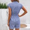 Summer Women Rompers Solid Color Playsuits Short Sleeve One-piece Shorts