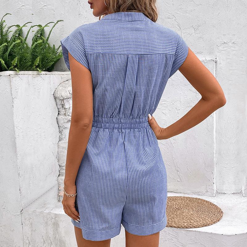Summer Women Rompers Solid Color Playsuits Short Sleeve One-piece Shorts