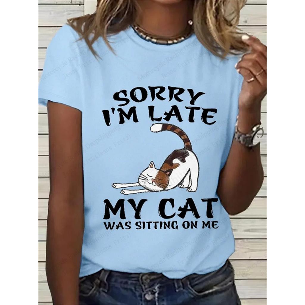 Летний женский топ с милым 3D-принтом кота, женская модная футболка с круглым вырезом и коротким рукавом, топы с изображением животных, футболки, одежда Y2k