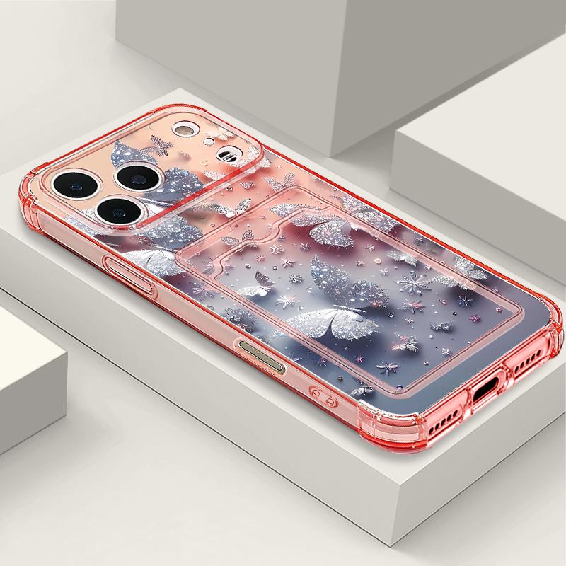 Card Slot Pocket Case For iPhone 17 16 Pro 15 14 13 Pro Max 11 Shockproof Gorgeous Butterfly Pattern Soft Silicone Phone Cover