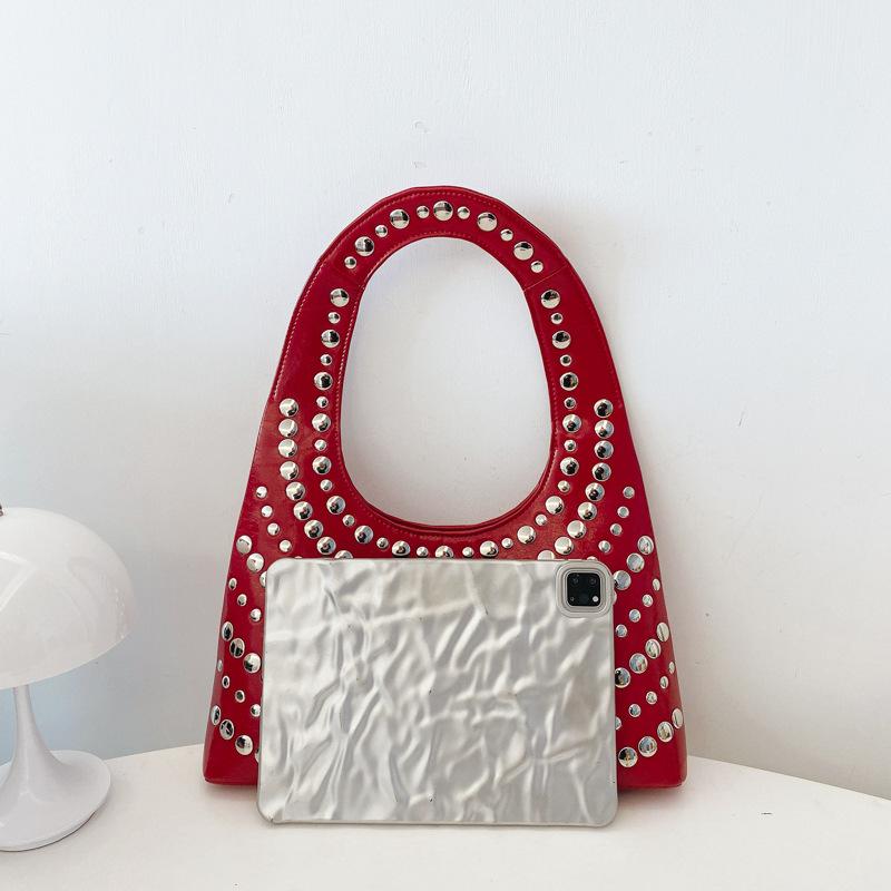 Bags Women's Bags European and American Punk Style Rivets Hand Carry Shoulder Bag 2025 New Large-capacity Women's Armpit Bag