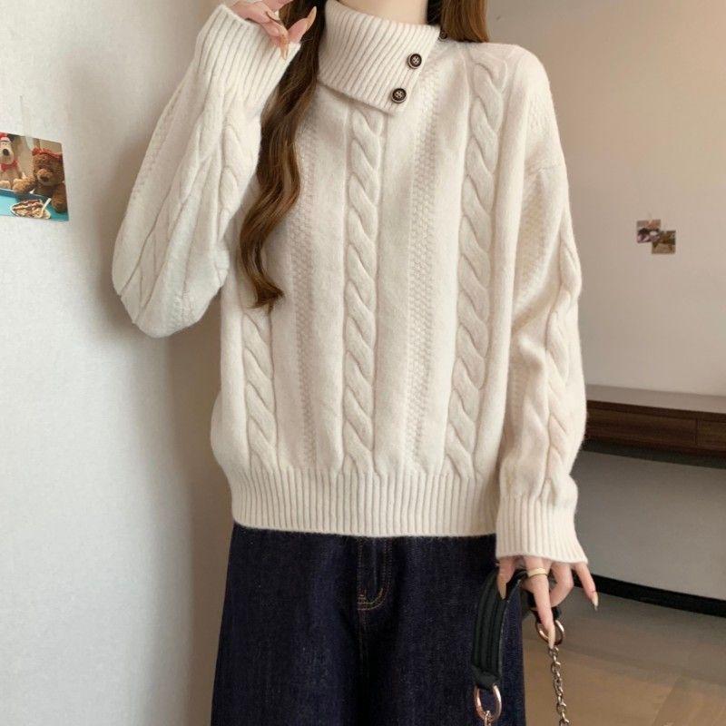 Sweater for Women Autumn Winter Thickened Warm Knitted Stretchy Long Sleeve High-neck Tops