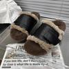 Shoes Slippers Flat Med Slides Cover Toe Platform Fur Flip Flops Flock Plush Genuine Leather Rubber Rome PU with Fur Short