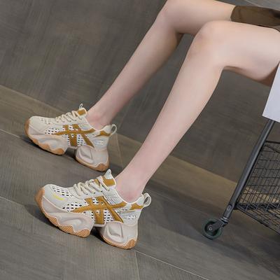 Кроссовки папы, плетеные сеткой, женская обувь 2025 лето новая толстая подошва, внутренняя высота, взрывная версия, повседневная мода, универсальная женская обувь