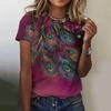 Летняя модная женская футболка с павлиньим пером и 3D принтом, топ в стиле Харадзюку, красочные индивидуальные футболки с короткими рукавами, одежда оверсайз