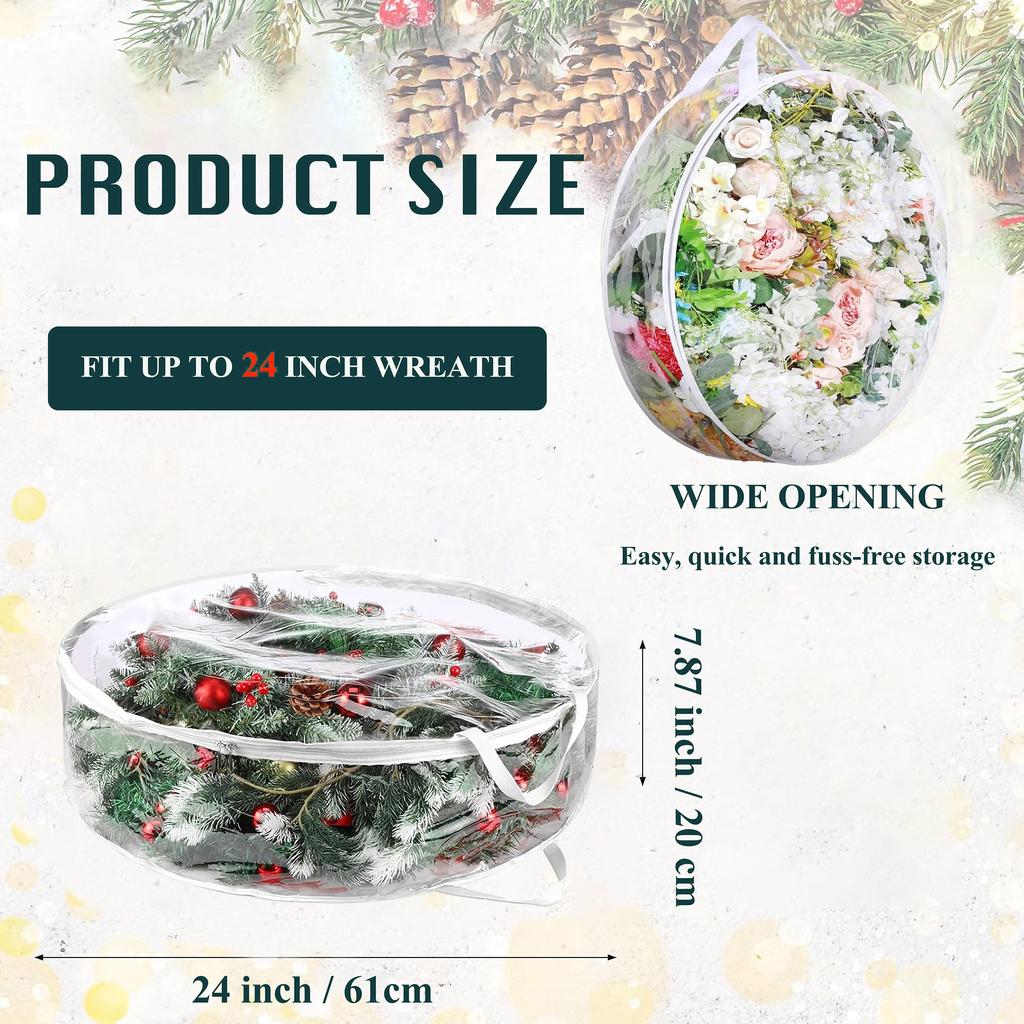 2/4 Pcs Christmas Wreath Storage Bag Round Transparent PVC Waterproof Dustproof Garland Storage Bag Garland Container Organizer