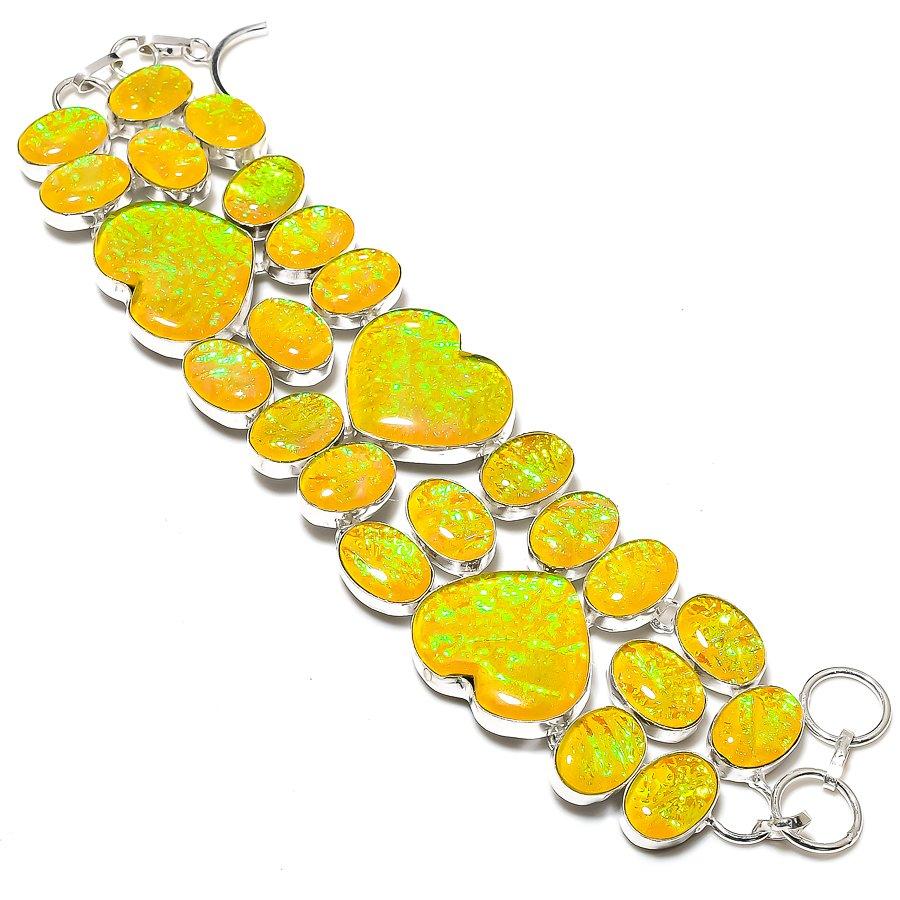 Желтый триплет опал драгоценный камень 925 стерлинговое серебро браслет 7-8"