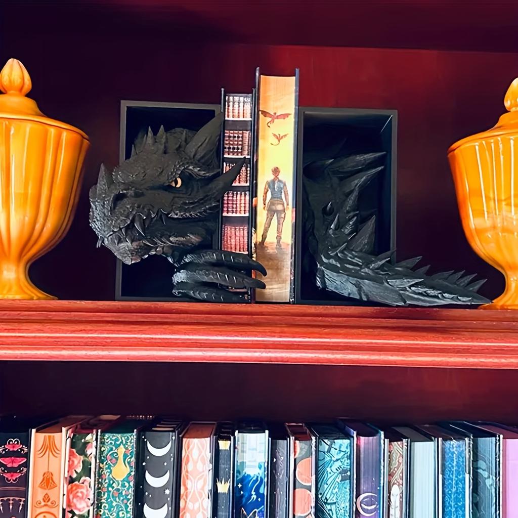 1Pc Gothic Dragon Bookends, 3D Horror Dragon Decorative Bookends, Resin Dragon Bookends, Unique Dragon Bookends, Creative Sculpture Ornaments, Booken