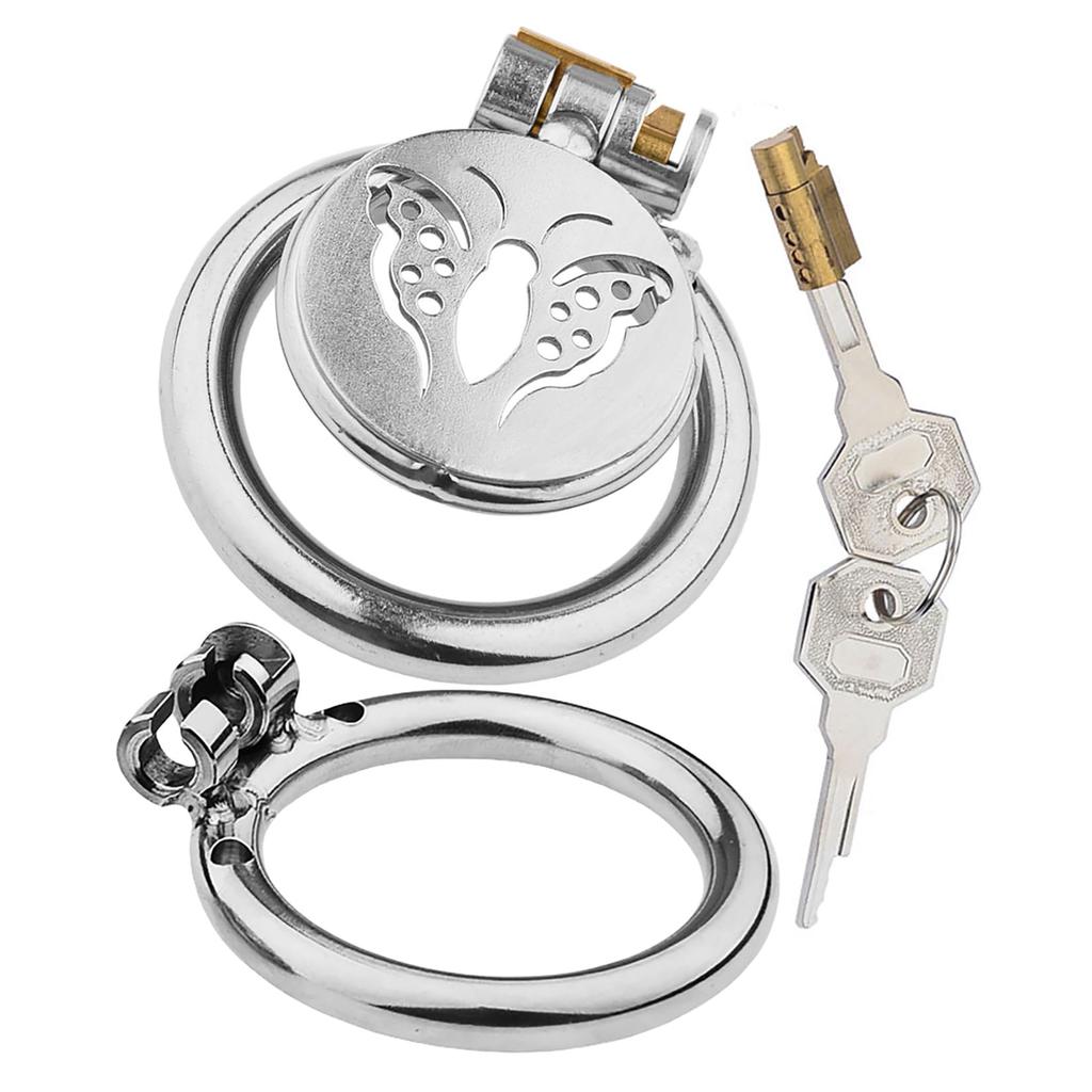 Orirya Chastity Belt for Men Extra Small Stainless Steel Flat Chastity Device with Key Butterfly Design Restraints Adult Goods for Men SM Goods