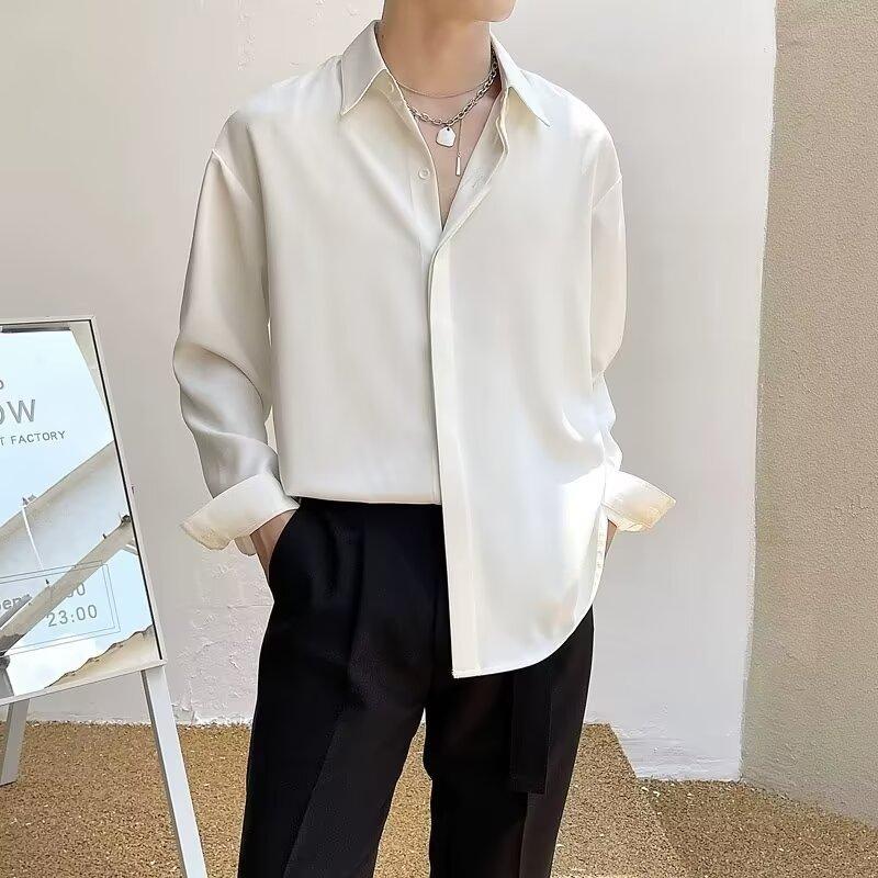 High End White Shirt Men'S Long Sleeved Spring Ice Feeling Light Mature Style Shirt Korean Version Trendy Handsome On Clothes Men