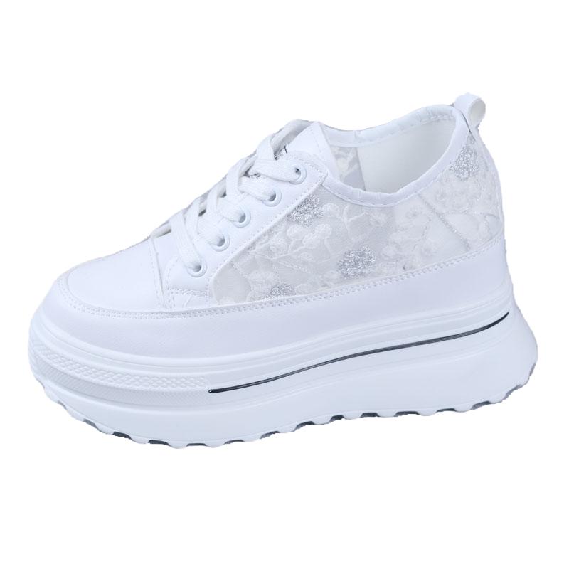 Туфли на танкетке с платформой 8 см, кроссовки, лодочки, белые платформенные туфли с сетчатыми вставками и вырезами, женская обувь zapatos de mujer