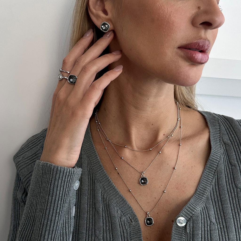 SHIXIN New Elegant Rhinestone Pendant Necklace Earrings Open Ring Set for Women Luxury Simple Multi Layer Stackable Jewelry Set