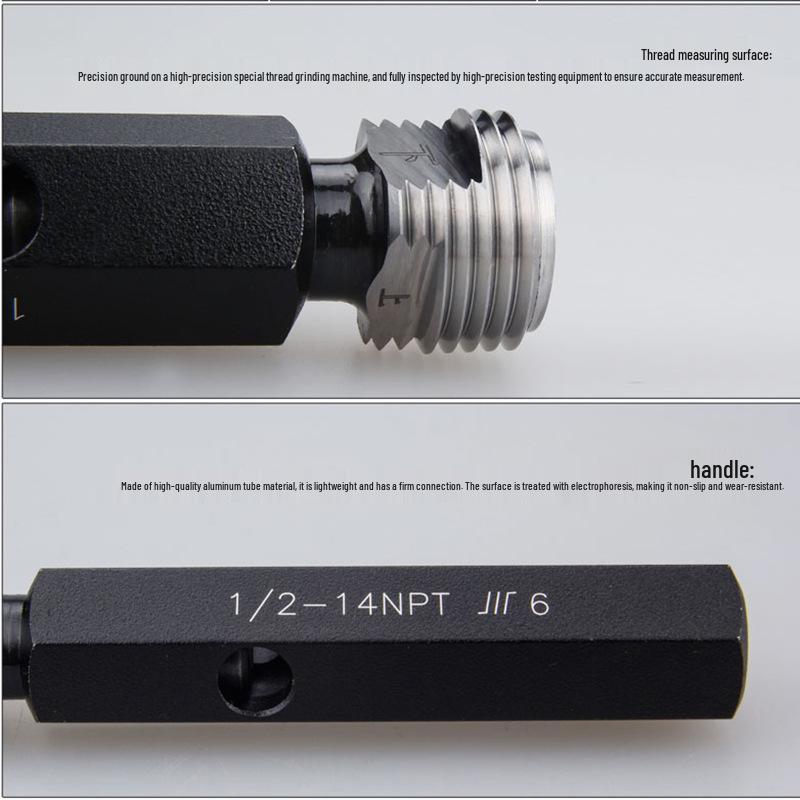 Стандартные калибры-пробки для американской трубной резьбы: NPT 1/8, PT 1/4, RB 3/8, RP 1/2, WKG 3/4, 1 1/4, 2 дюйма.