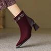 Мода 2025 Ручная работа Бренд Натуральная кожа Новые женские ботильоны Острый носок Однотонные Туфли на среднем каблуке Элегантные ботинки