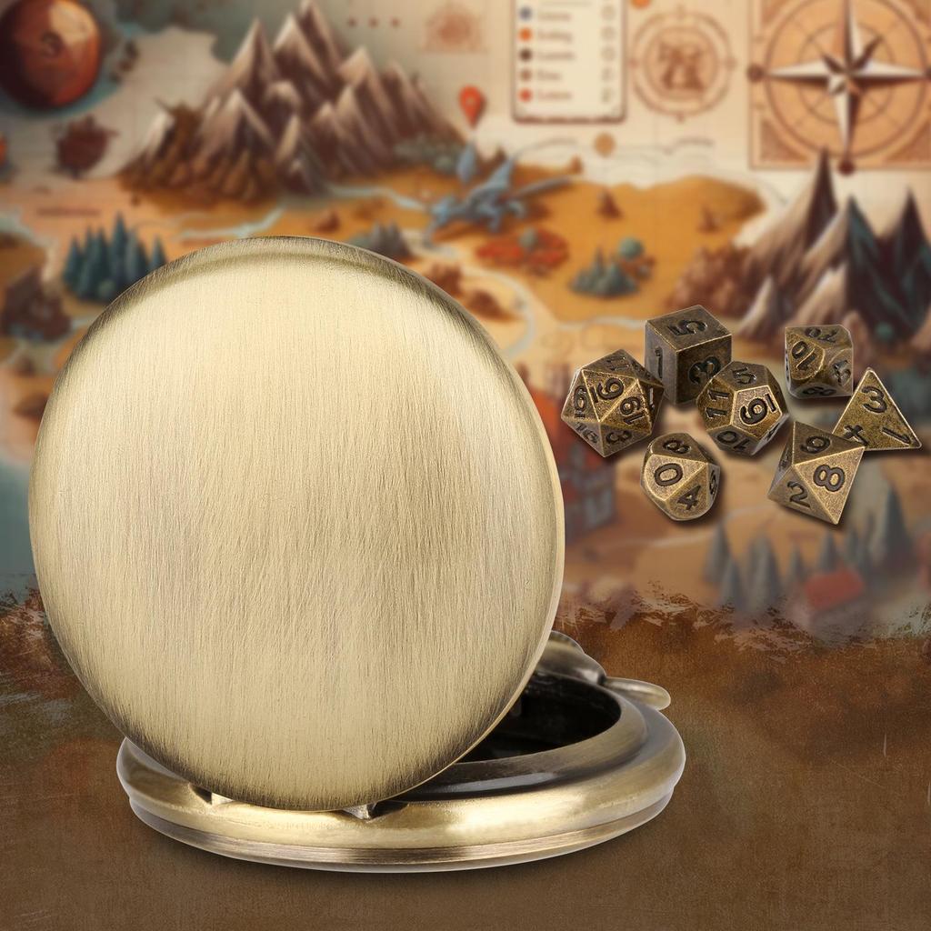 Корпус карманных часов из бронзы с двумя сторонами и игральными костями DND, толстая цепочка на талию - выпуск 2024 г.