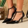 Мода Мода Дизайн Т-образного ремешка Бренд Туфли на высоком каблуке Женские Высокое качество Черная лакированная кожа Банкетные туфли для платья Комфорт Элегантные Офисные туфли