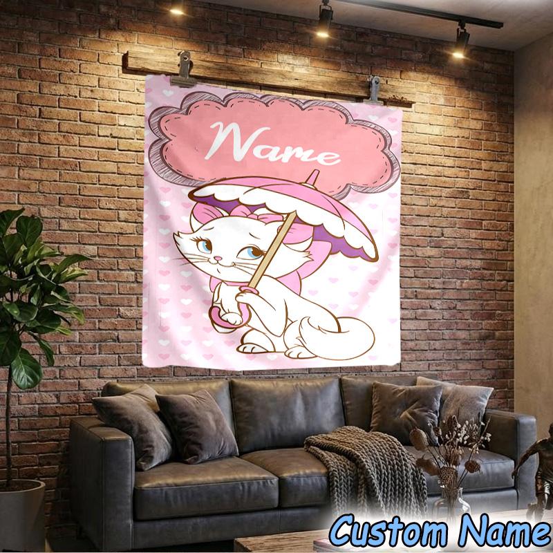 Custom Name Tapestry Elegant white cat Tapestry, Unique Design Tapestry, Suitable for Bedroom,Livingroom, Playroom,Heartwarming Fan Holiday Gifts