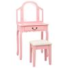VidaXL Dressing Table and Stool Pink 65x36x128 Cm Paulownia Wood MDF