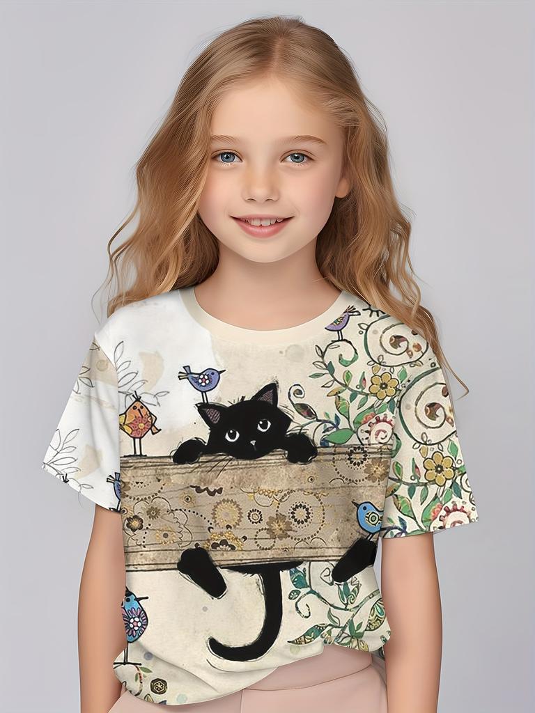 Children Clothing Girls Enchanting 3d Fairy Print Short Sleeve T Shirt Tops Comfortable Crew Neck Casual Tees Kids Girl Clothes