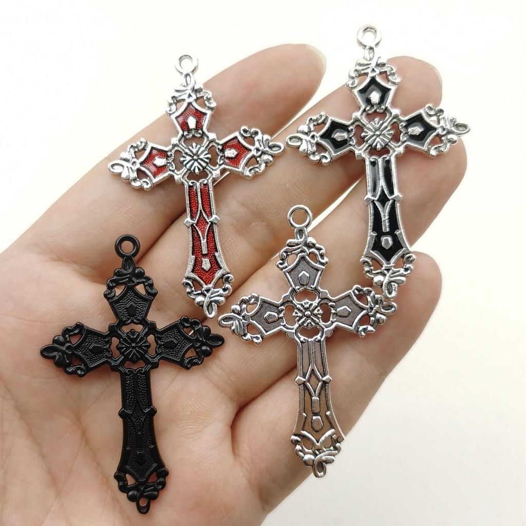 Men's Retro Antique Silver Vine Pattern Cross Necklace Pendant