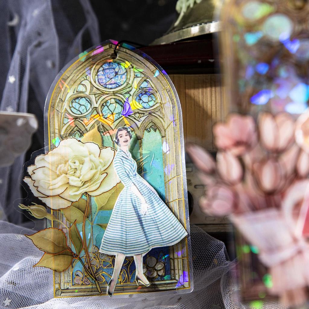 Набор ПЭТ-наклеек «Витражное окно в стиле ретро»: Серия «Прекрасный день», 10 листов с 6 дизайнами для украшения журнала.