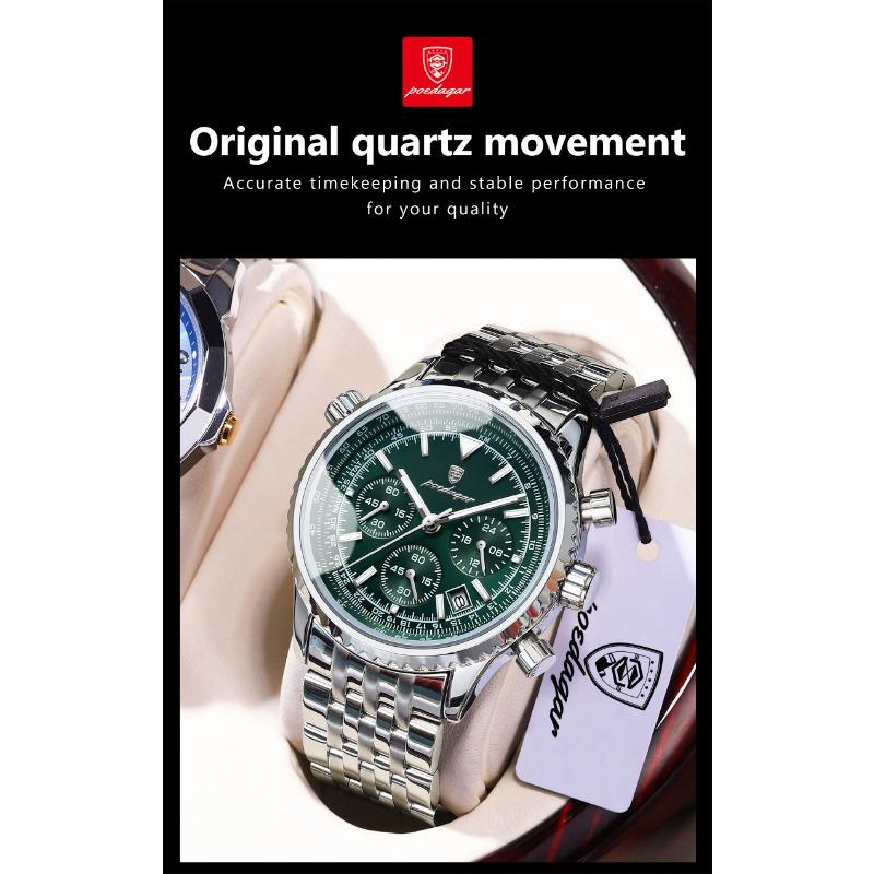 POEDAGAR Casual Man Clock Chronograph Date Waterproof Luminous Quartz Watches Stainless Steel Fashion Wristwatch Reloj