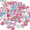 100Pcs Round Mixed Color Plaid Striped Wooden Bread Buttons DIY Accessories