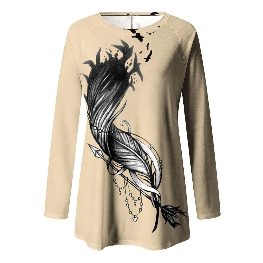 Женская мода Повседневный топ с длинным рукавом в стиле ретро в стиле бохо с длинным рукавом и этническим принтом