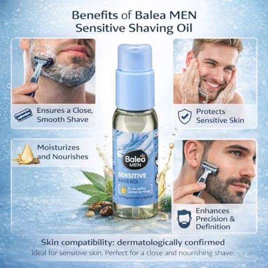 Balea MEN Масло для чувствительного бритья Контуры бороды Натуральный комплекс касторовое Успокаивает защищает кожу Гладкое скольжение Формула 50 мл