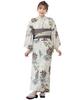 SOUBIEN Floro Yukata Set and Free Walnut with Sky and Gray Design Women's 3-Piece (Yukata, Half-Width Obi, Datejime), Size, (ykf10246-obh10005)