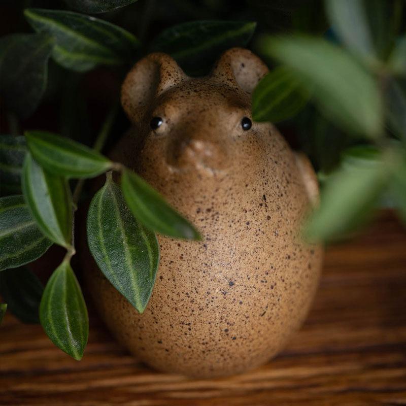 Zodiac Rat Tea Pet Handmade Coarse Pottery Mouse Animal Figurine Teaware Modern Gongfu Tea Accessories for Home Decor