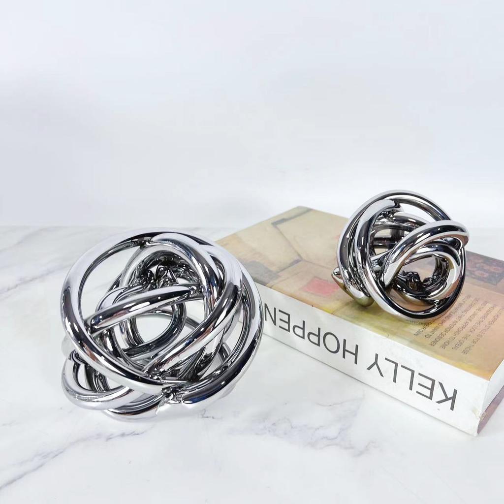 Серебряная Стеклянная Сфера Намотанная Катушка Полая Шерстяной Шар Ручной Работы Геометрическая Сфера Декоративные Фигурки Аксессуары для Украшения Дома