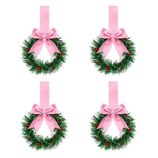 Рождественский венок на кухонный шкаф с лентой, маленький венок с красными ягодами на окно с бантом для украшения фермерского дома, входной двери, рождественской вечеринки