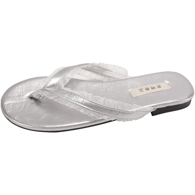 French Evening Breeze Fairy Lace Flip-flops Women Wear 2025 Summer New Open-toed Flip-flops Cool Slippers