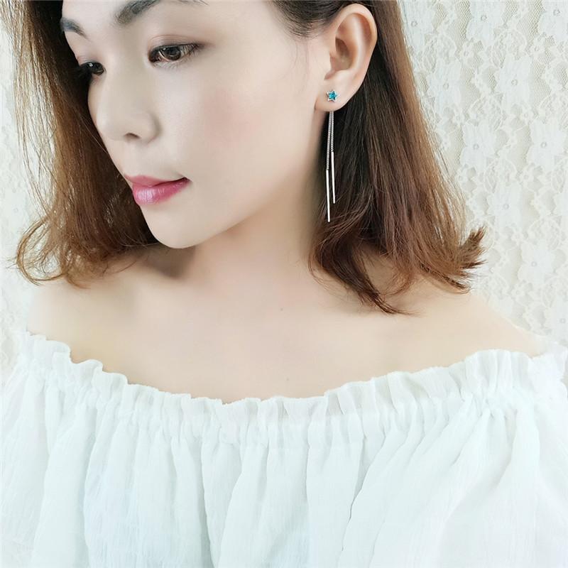 Летние последние серьги-капли со звездами и синими кристаллами для женщин, ювелирные изделия, очаровательные серьги из серебра 925 пробы для девочек, аксессуары для вечеринок