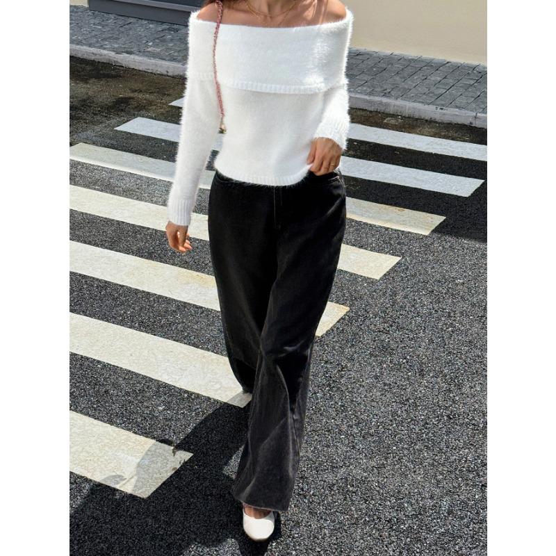 Осень и Зима Элегантный Шерстяной Топ-труба Однотонный Топ Свитер Женский Облегающий Топ с Вырезом-лодочкой Вязаный Топ