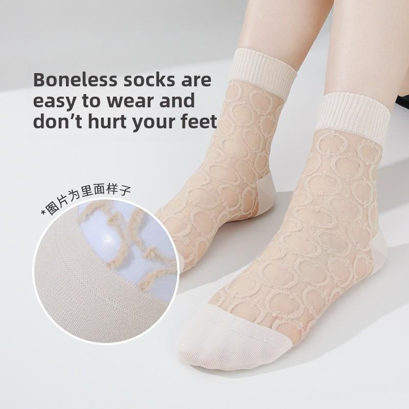 5 Pairs Girls Small Fresh Ring Glass Stockings Children's Summer Hollow Hollow Mesh Breathable Crystal Pile Socks
