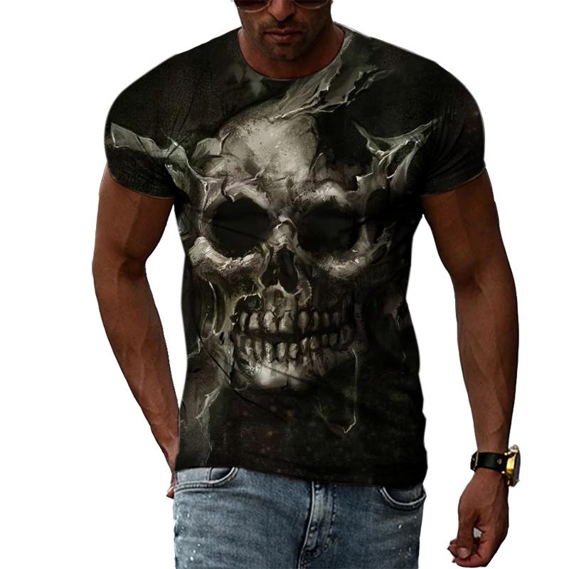 Летняя мода Страх Черепа Графическая Повседневная Футболка с Принтом Хип-Хип Стиль Харадзюку Круглый Вырез Короткий Рукав Мужские Футболки