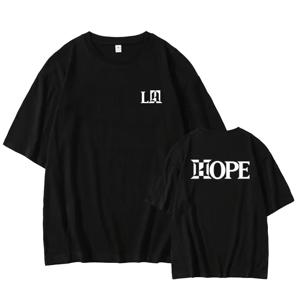 Надежда на сцене Уличный K-pop Фан Топ Мужская Женская Футболка J-HOPE LA Мировой тур Счастливый JIN Графический принт Круглый вырез Летняя Повседневная Футболка
