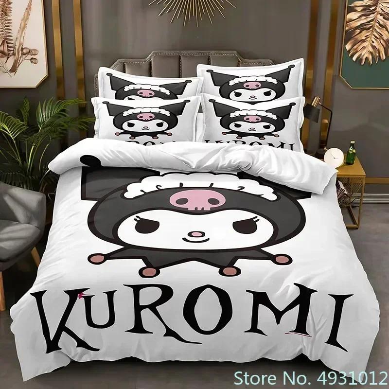 Sanurgente Набор постельного белья Kuromi Melody Наволочка Аниме Постельное белье Мультяшный 3D-принт Детский Взрослый Мальчики Одеяло Пододеяльник Подарок